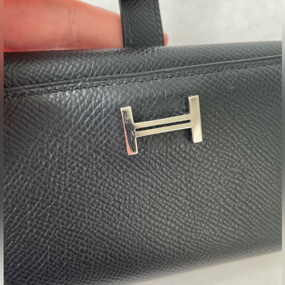 Hermes Black Pebbled Leather Bearn Compact Tri-Fold Wallet Palladium Hardware - Picture 6 of 16